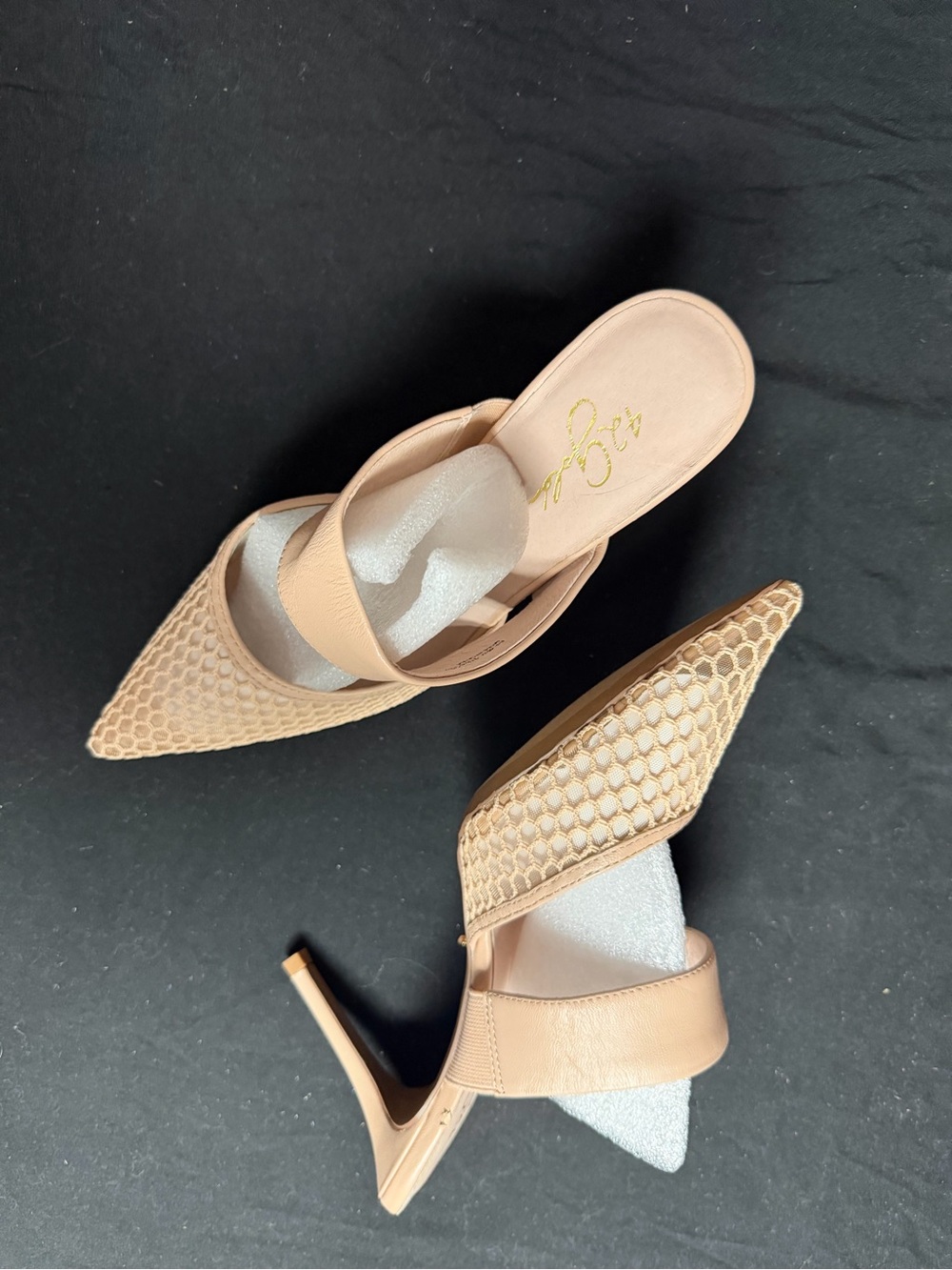 42 GOLD Nude Mesh Pointed-Toe Slip-On Mules